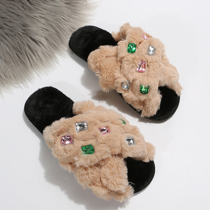 Slippers Store Størrelser Flad Bund Kryds Juvel Hjemme Dame