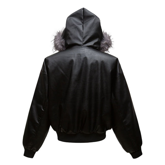 Men's Retro PU Leather Three-dimensional Pocket Cotton-padded Coat