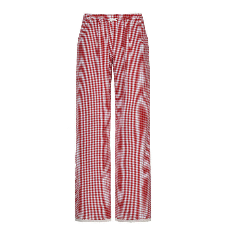 Lace-panelled Elastic-waist Drawstring-cinched Loose-fitting Pants