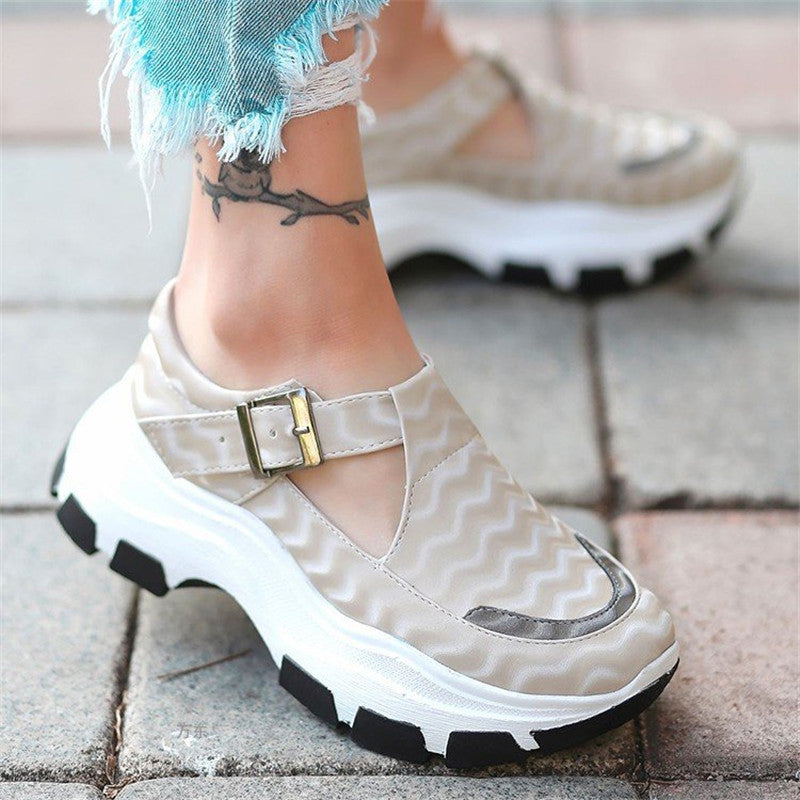 Women's Belt Buckle With Platform And Large Size Platform Heel Casual Shoes