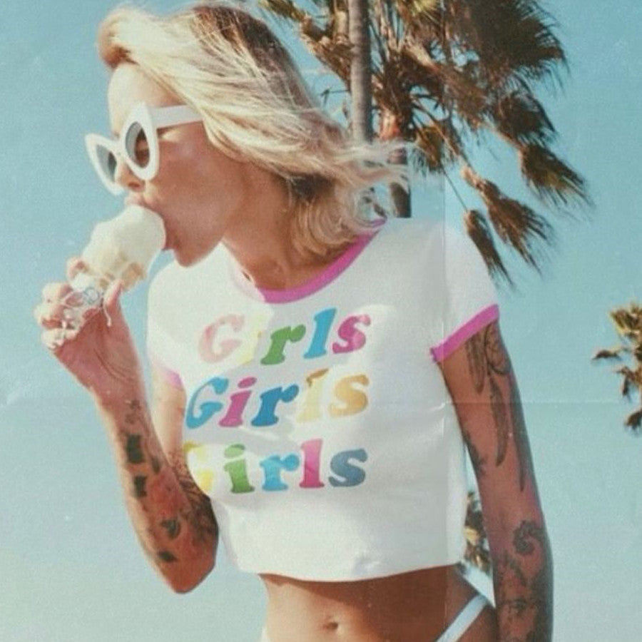 Slim-fit Letter-printing O-neck Short T-shirt For Women