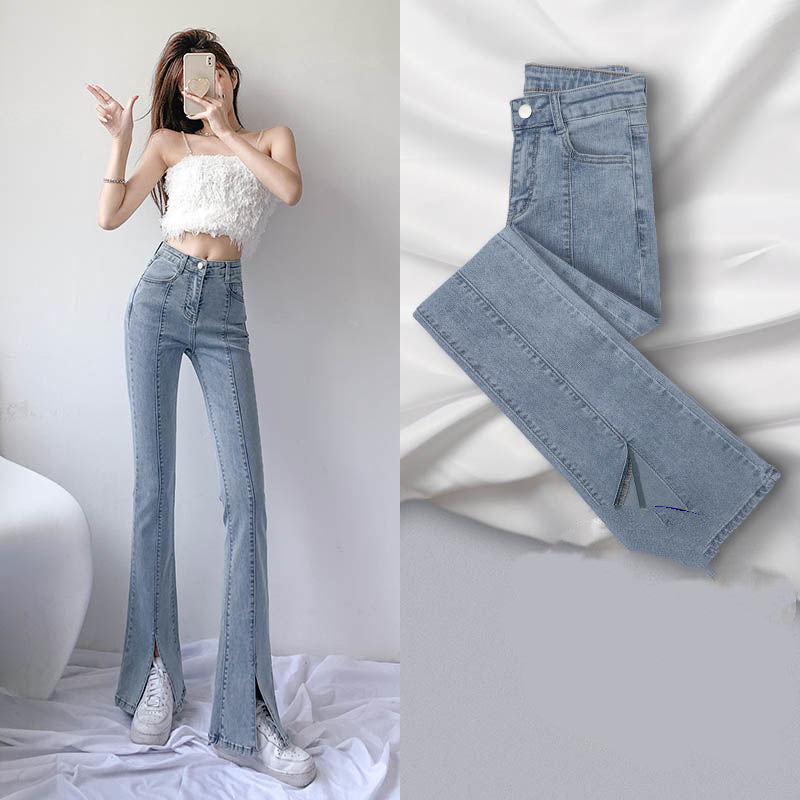 Split Micro Flared Jeans High Waist Slimming Women's Wide-leg Pants