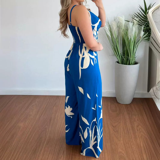 Jumpsuit til kvinder med print og brede ben med seler