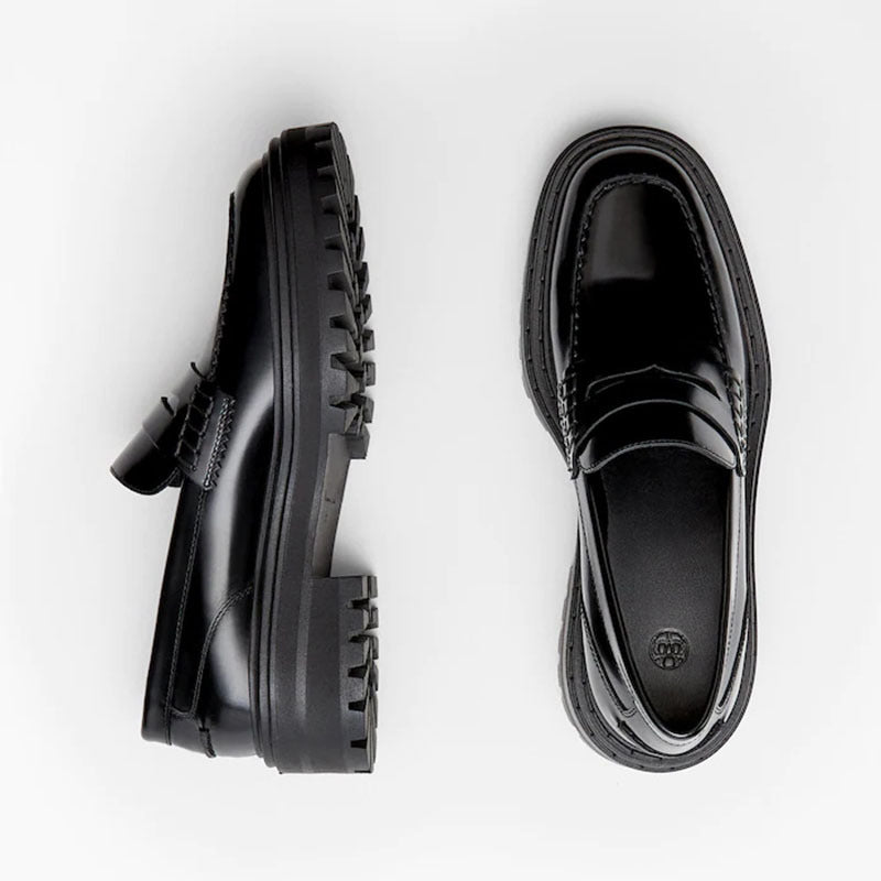 Round Toe Thick Bottom Top Layer Cowhide Single Casual Leather Shoes