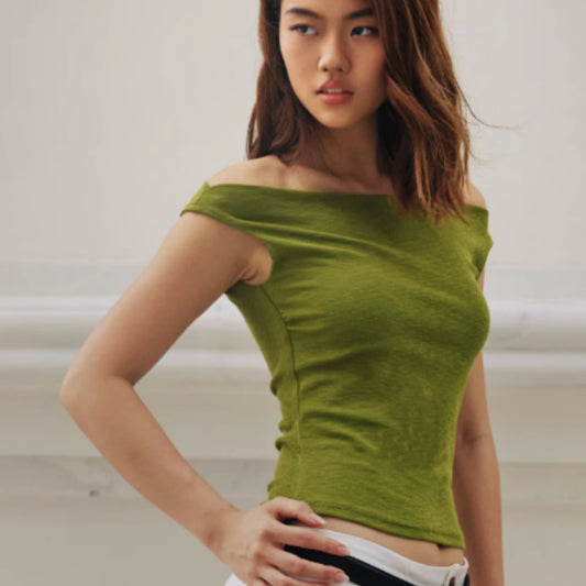 Off-shoulder High Elastic Tencel Knitted Vest Front Double Layer