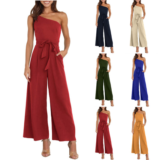 Temperament Commute Solid Color Lace-up Jumpsuit For Women