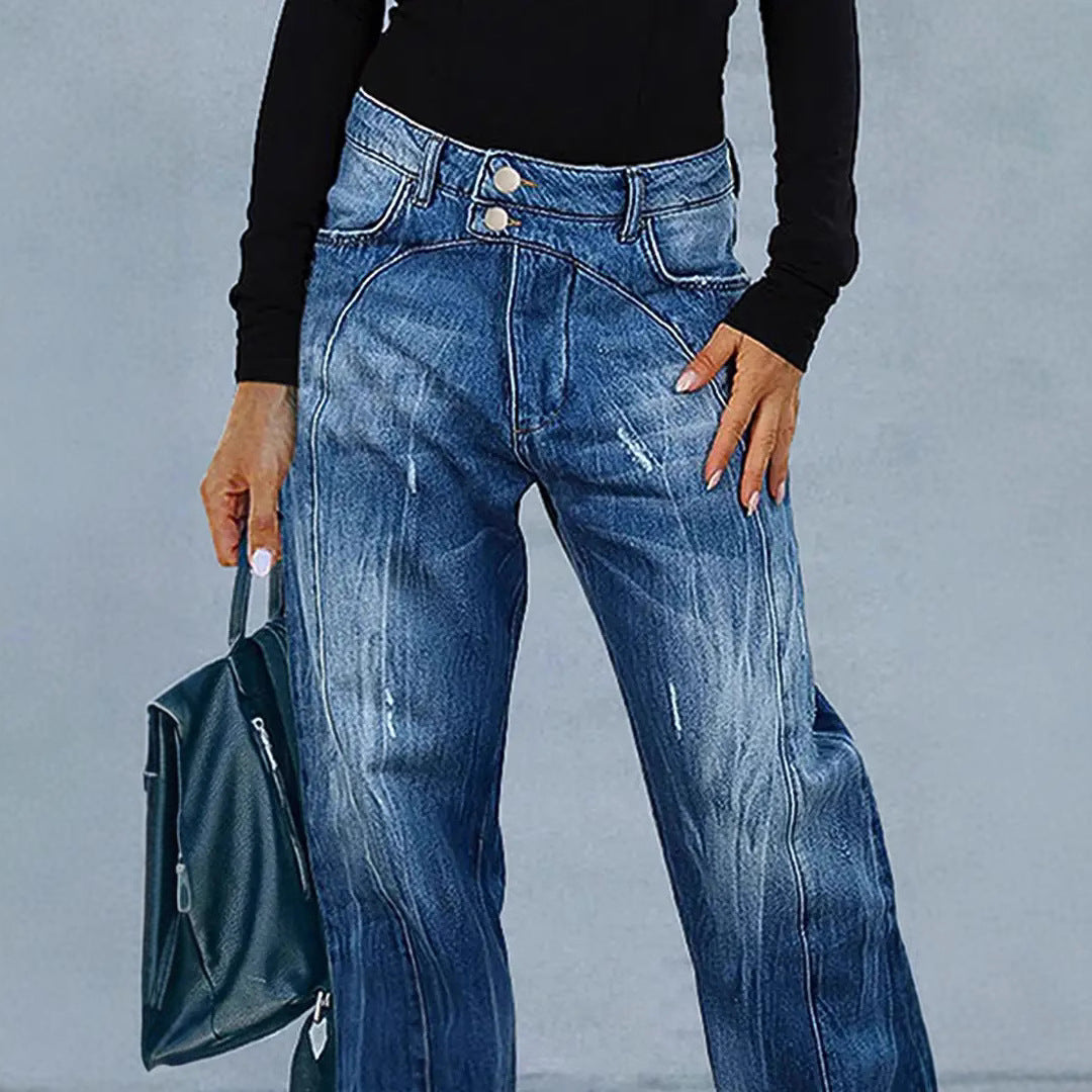 Women's Washed Denim Trousers Simple And Stylish Casual Daily