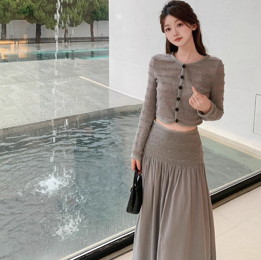 Women's Long Sleeve High Waist Long Dress Set