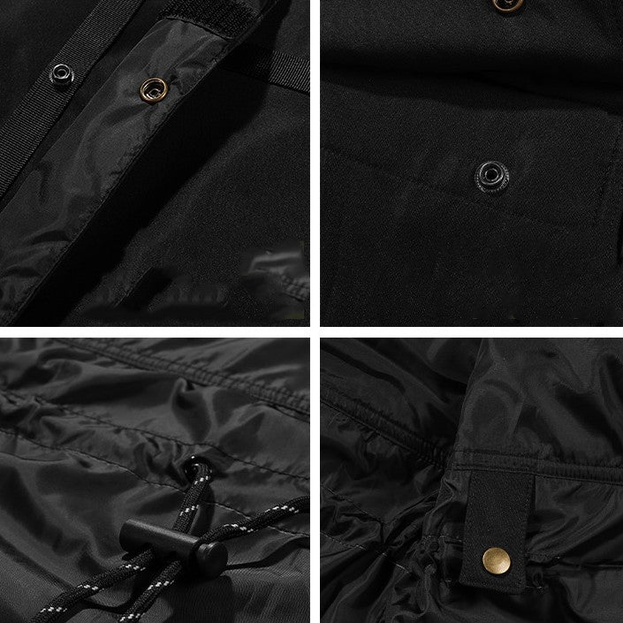 Autumn And Winter Personality Color Blocking Retro Hooded Jacket Men