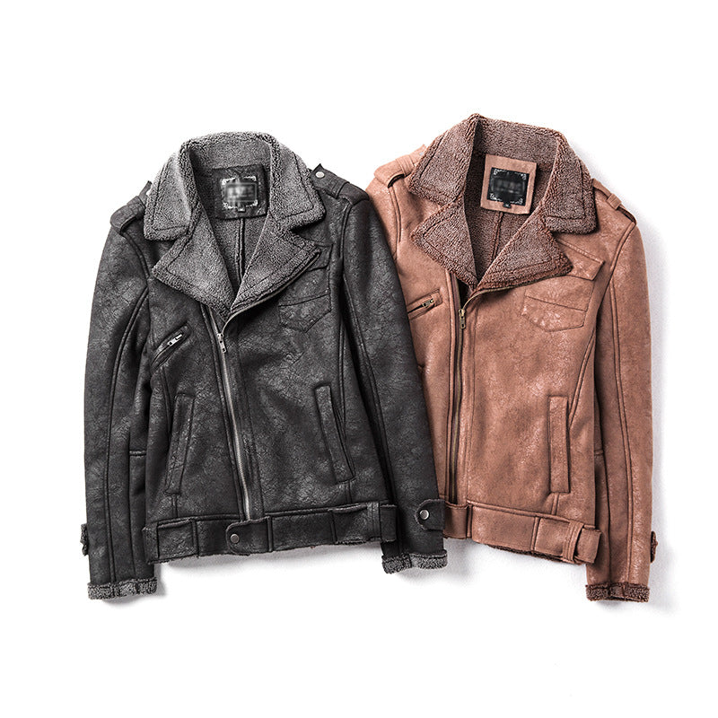 Men's Fashionable Faux Suede Lamb Fur Coat