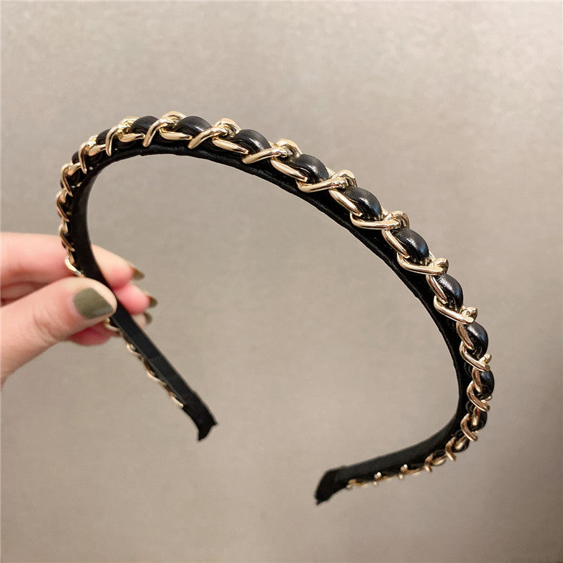 Fashion Chain Pearl Flower Dripping Hair Band
