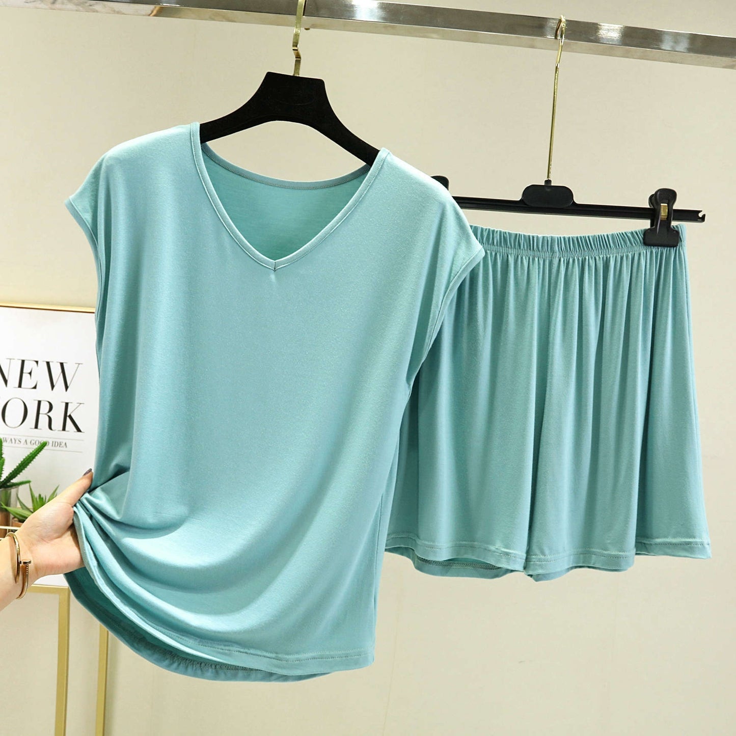 Summer Inner-layer V-neck Sleeveless T-shirt And Loose-fitting Pajama Pants Two-piece Set