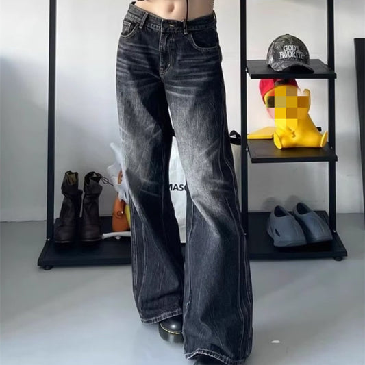 Dameslankende moppejeans med høj talje
