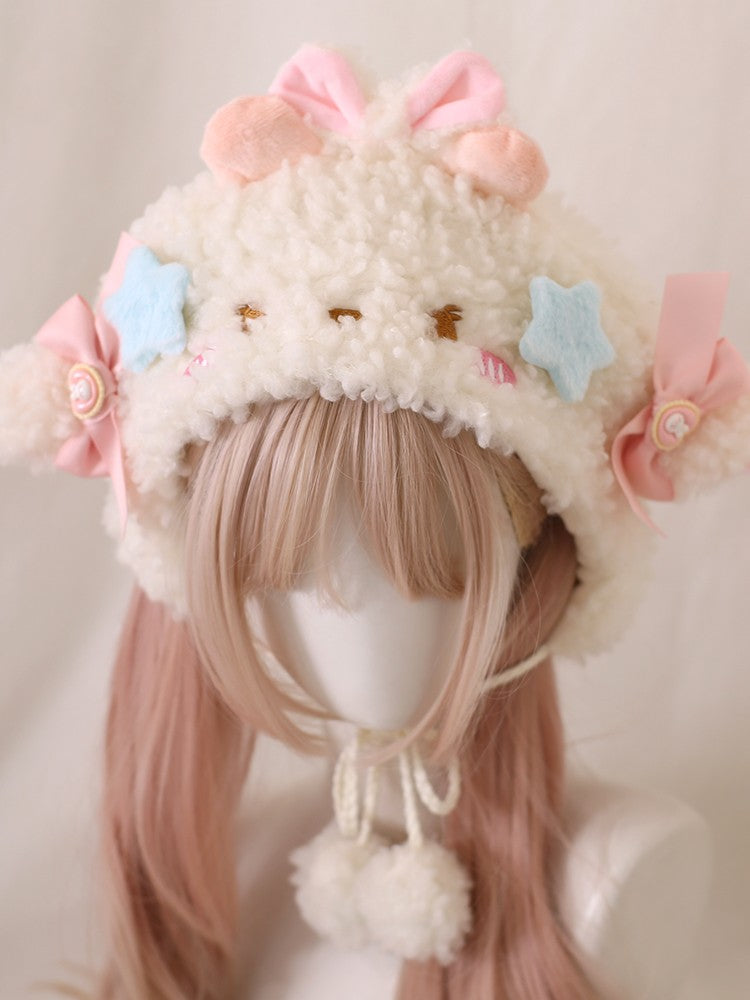 Cute Lamb Ears Earmuffs Hat Lambswool Bucket Hat