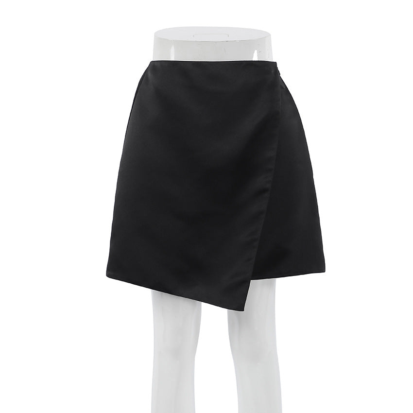 match Black Silk-like Draping Skirt