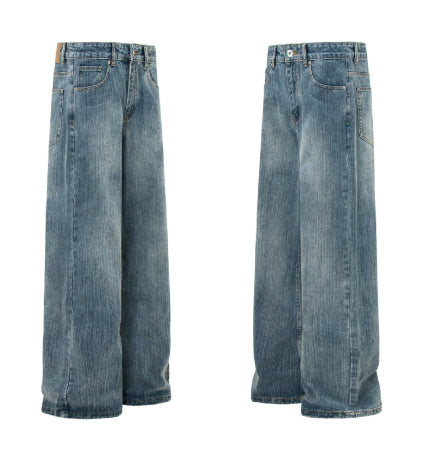 Retro Washed Flared Jeans Trendy Brand Wide Casual Long Pants