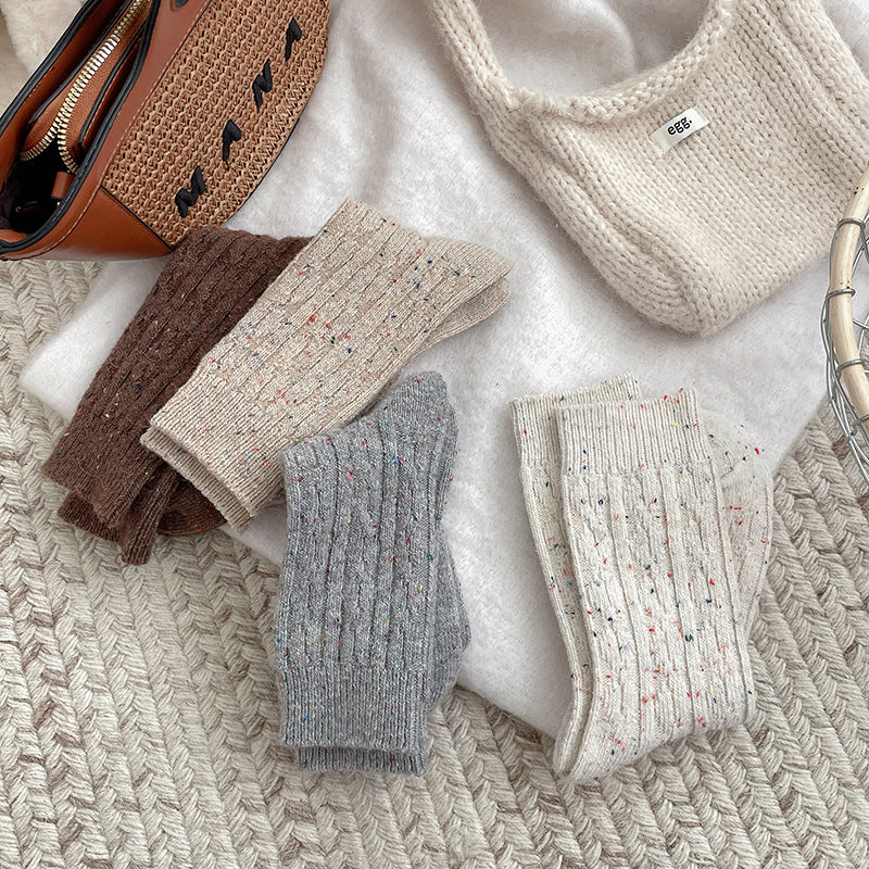 Thickened Dotted Yarn Cable-knit Wool Socks