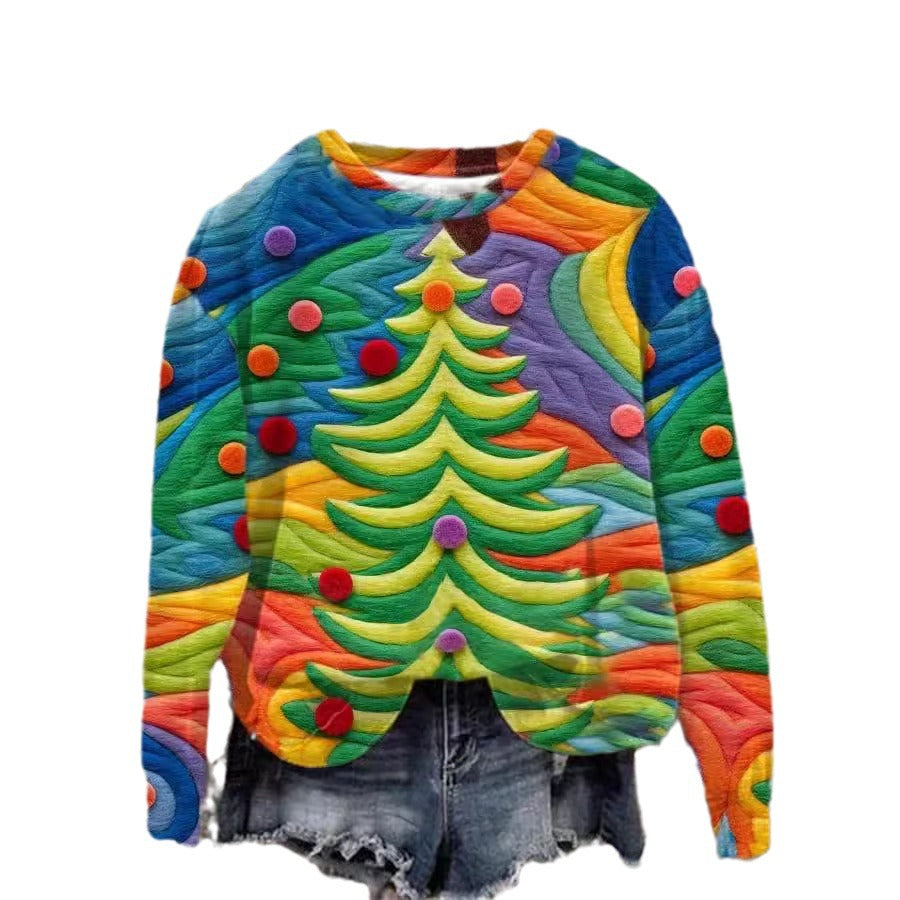Printed New Loose Christmas Tree Pullover Men's And Women's Round Neck Sweater
