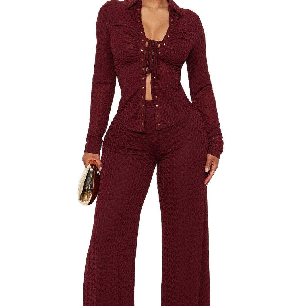 Front-laced Shirt And Casual Trousers Set