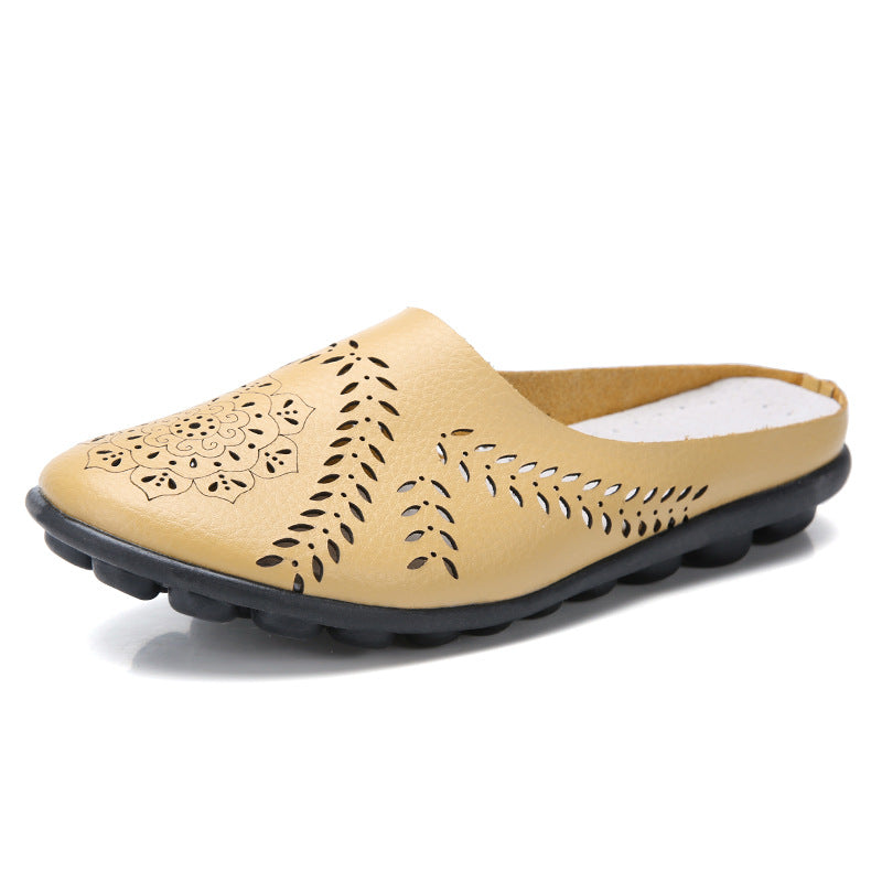 Plus-size Summer Cowhide Peep-toe Half Slippers For Women