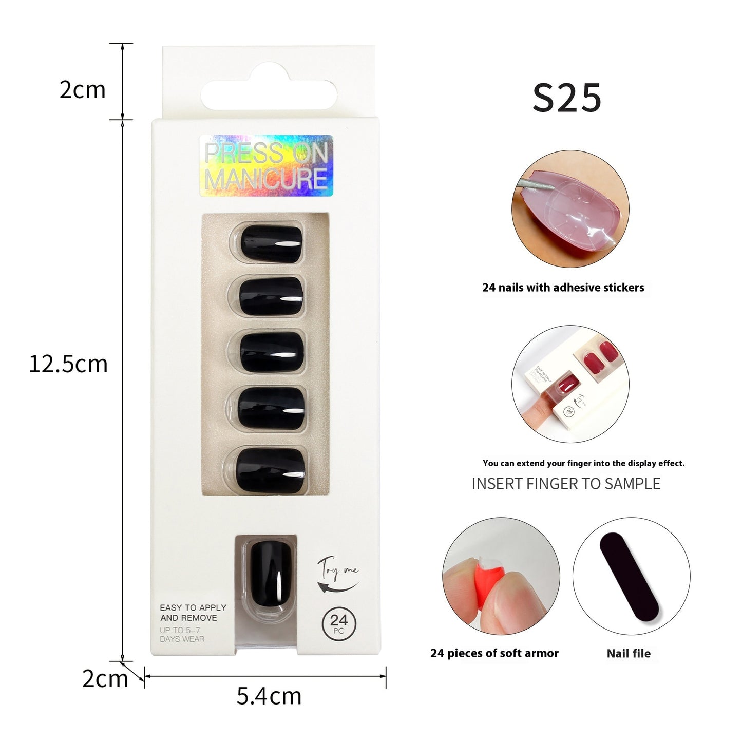 Short Square Head Solid Color Nail Stickers Finished Product 24 Pieces