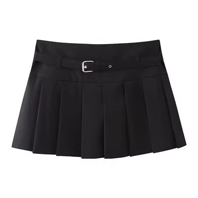 Low Waist Mini Plaid Casual Wide Pleated Culottes Skirt