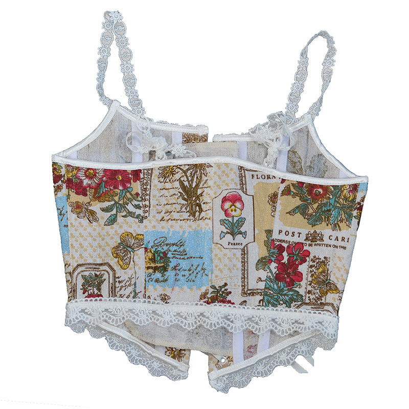 Front Strap French Lace Fishbone Bra Short Vest