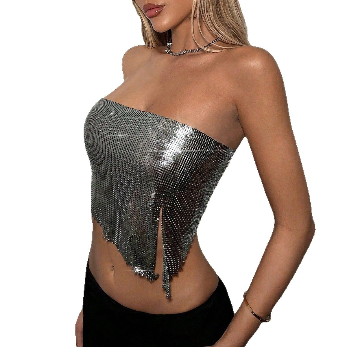 Kvinders Metal Pailletter Top Snøre Tube Top Sling