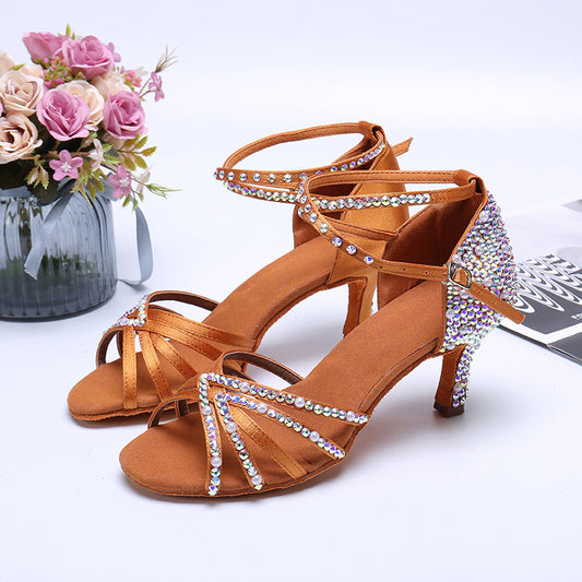Latindansesko Rhinestone Perle Satin Kvinder