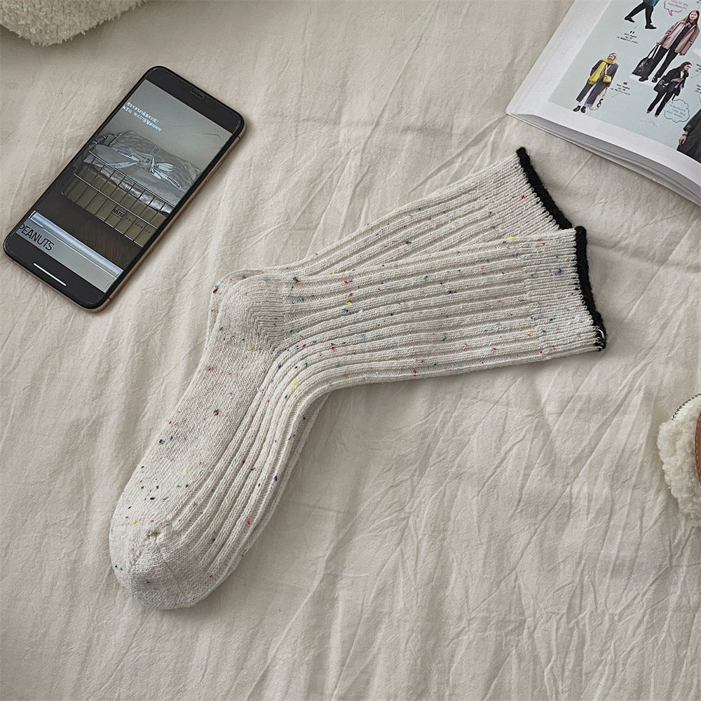 Womens Wool Knit Contrast-color Socks