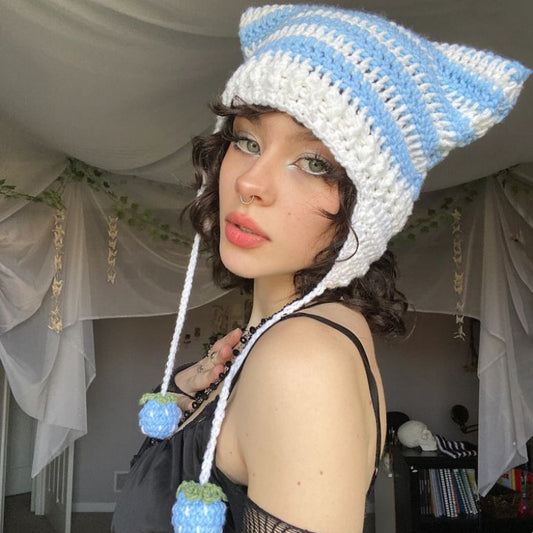 Hand Knitted Striped Woolen Cap