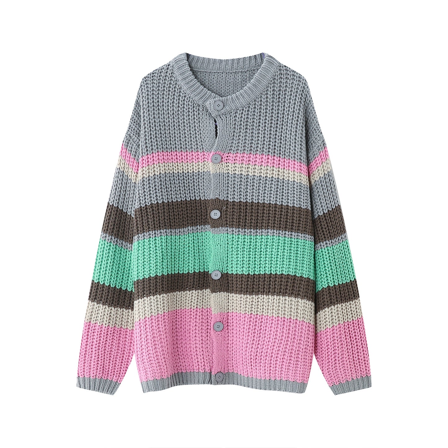 Autumn And Winter New Men's Long-sleeve Cardigan Sweater Striped Coat