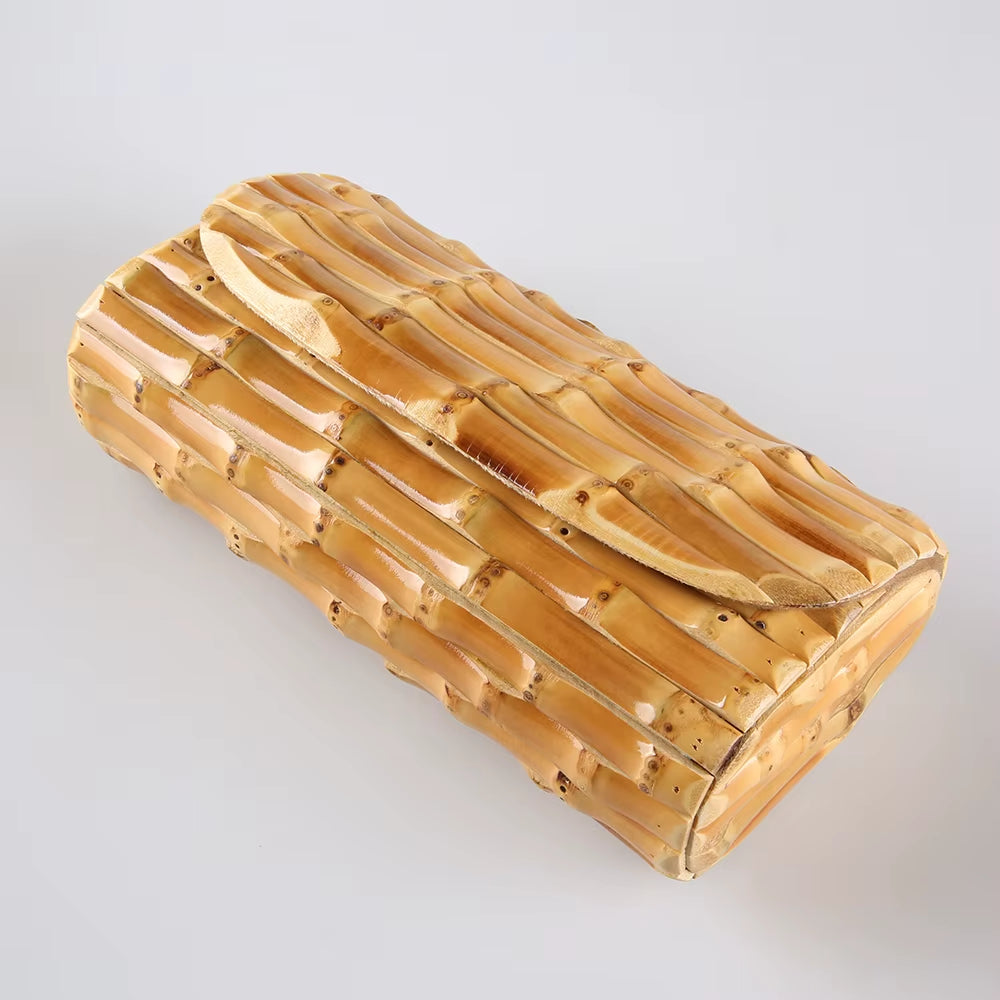 Vintage-Inspired Handmade Bamboo Clutch Bag with Rattan and Straw Accents