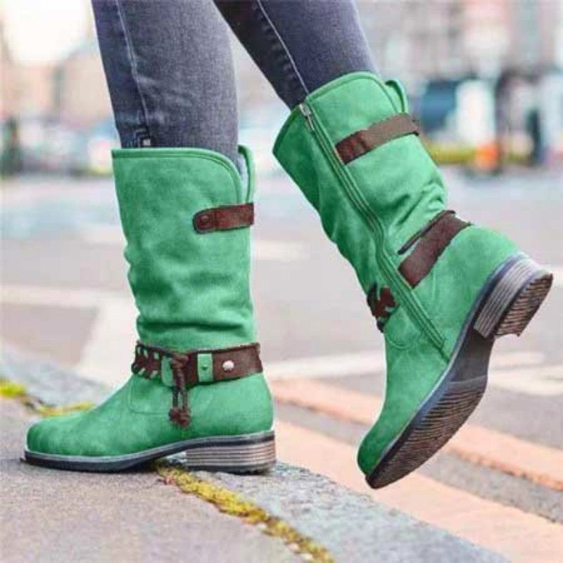Low Heel Thick Heel Belt Buckle Cold And Warm Women's Boots
