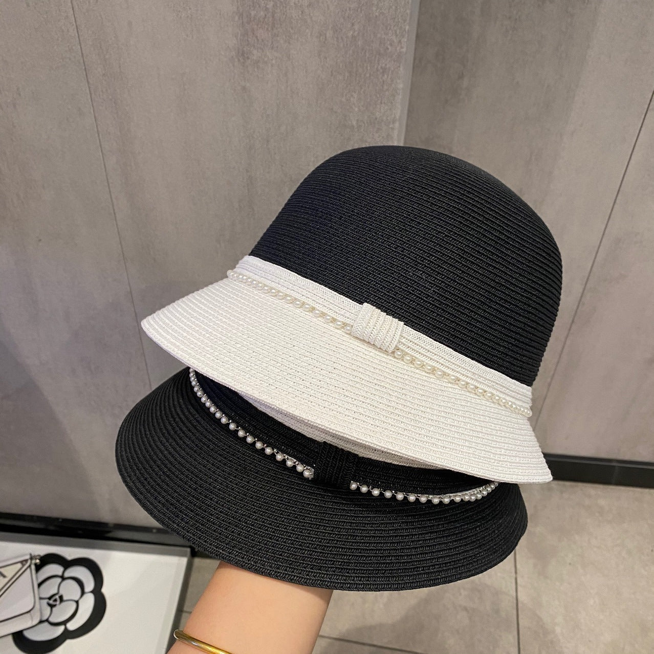 Sunlight Blocker For Summer French Pearl Straw Hat