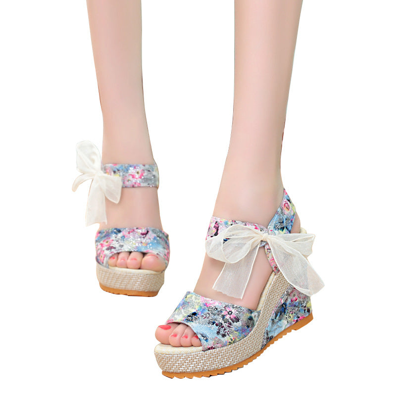 Lace Fish Mouth Ribbon High Heel Ladies Sandals