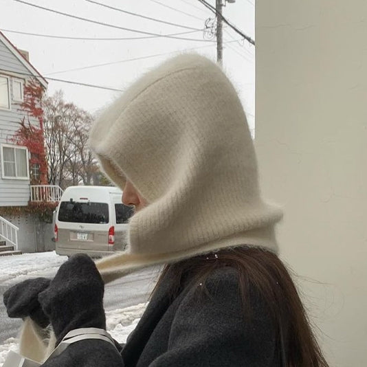Korean Style White Plush Scarf Hat