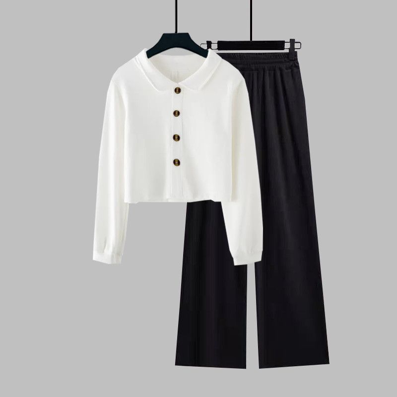 Stylish Cropped Lapel Hoodie Paired With Sleek High-waisted Wide-leg Pants
