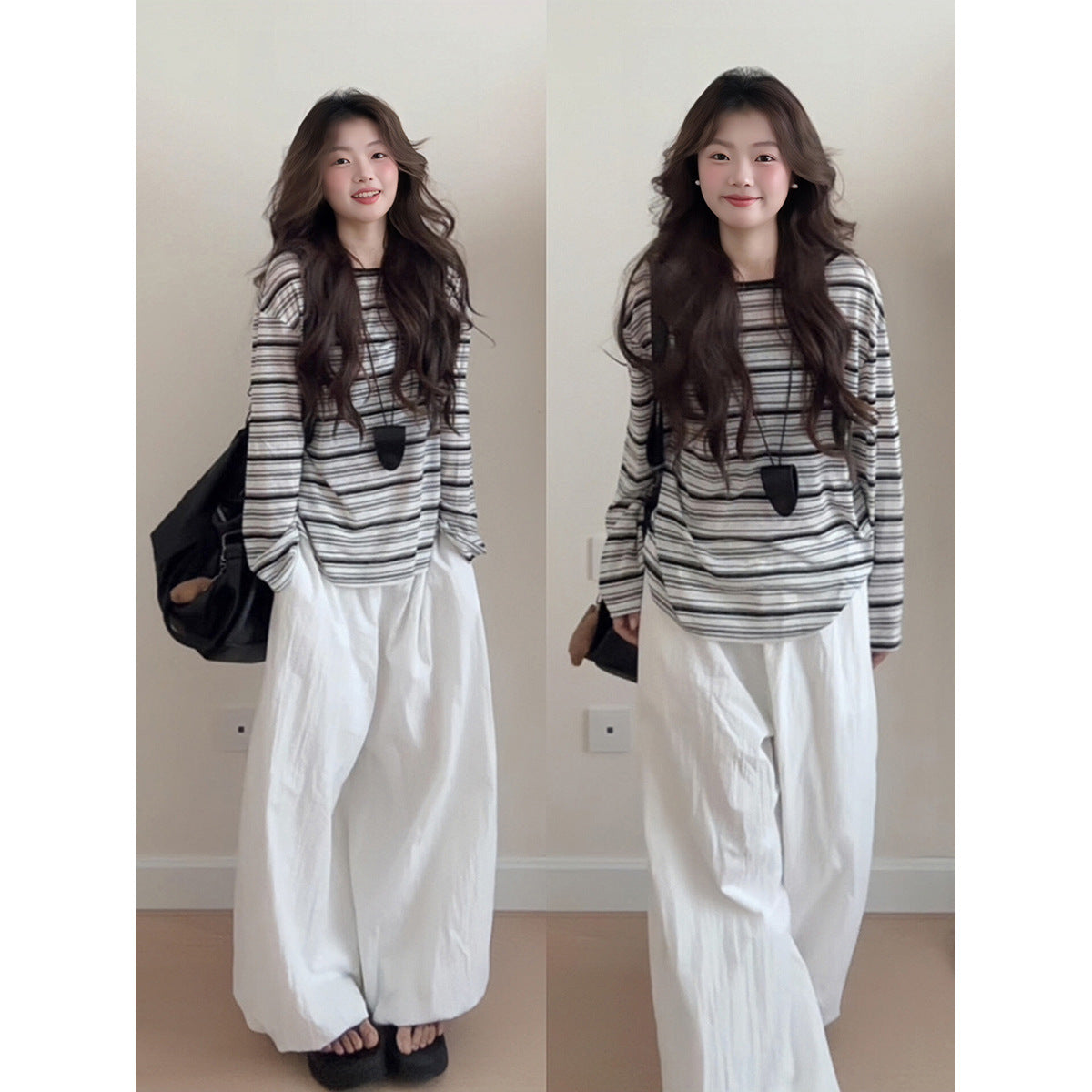 Striped Long Sleeve Relaxed Fit Sun Protection Loose Lazy Thin T-shirt