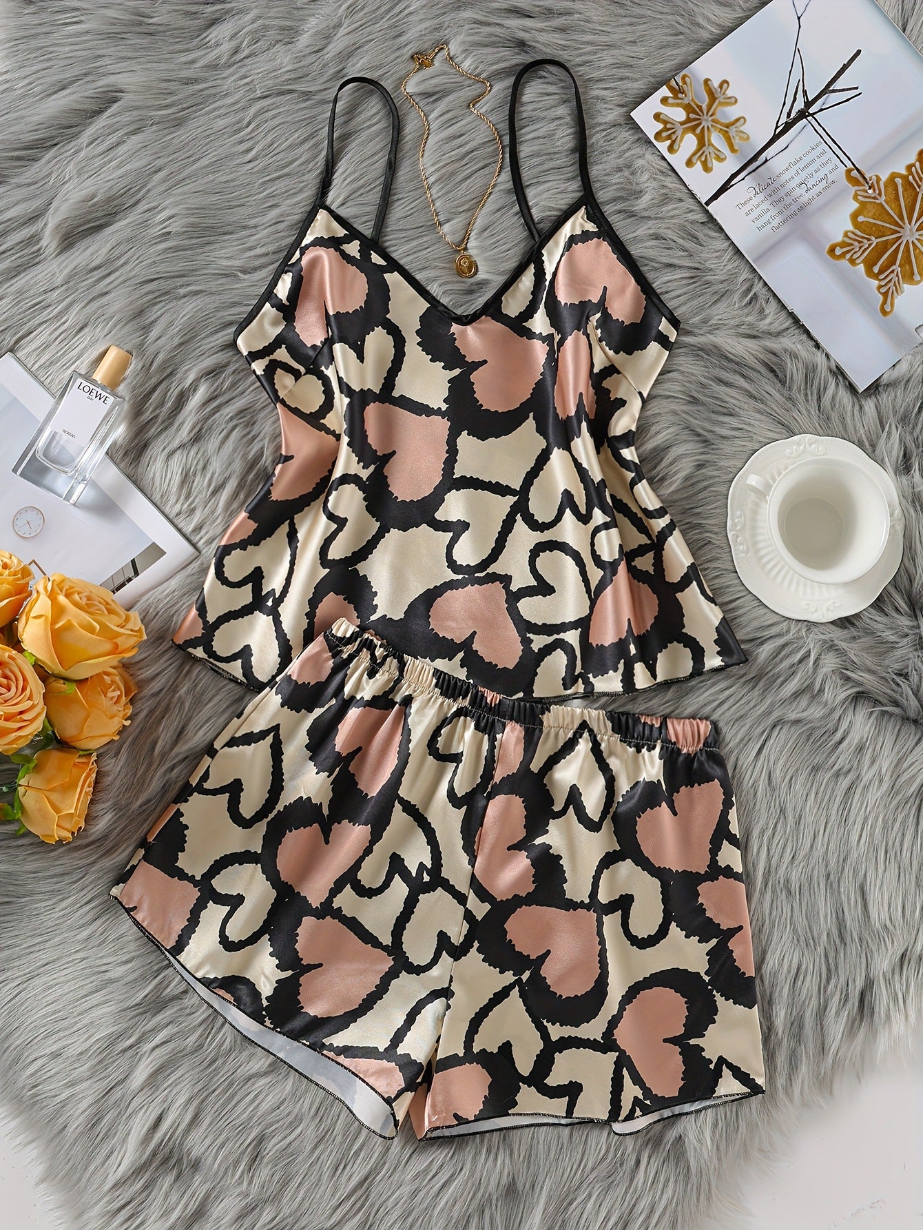 Fashionable Womens Sleepwear Set With Imitation Silk Camisole And Stylish Print