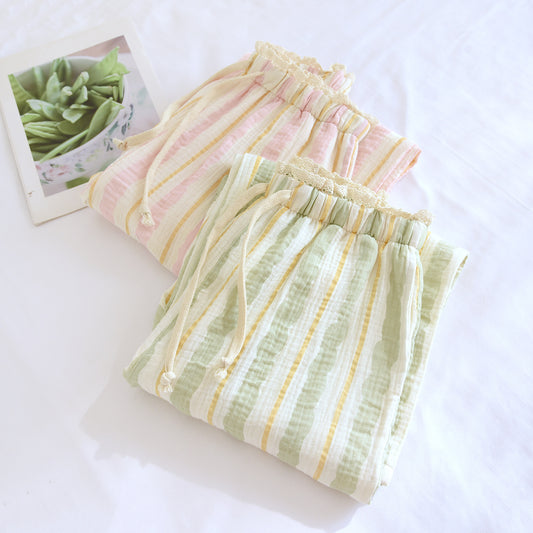 Womens Summer Washed Double-Layer Crepe Gauze Wide-Leg Pants
