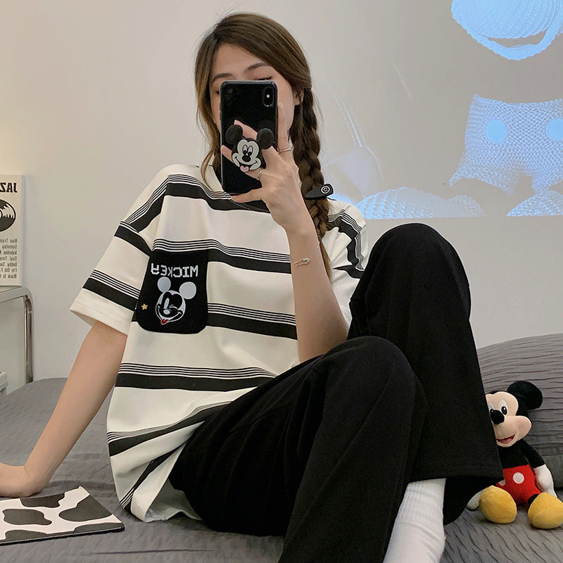 Summer Pajamas Women's Short-sleeved Trousers Cotton Two-piece Set