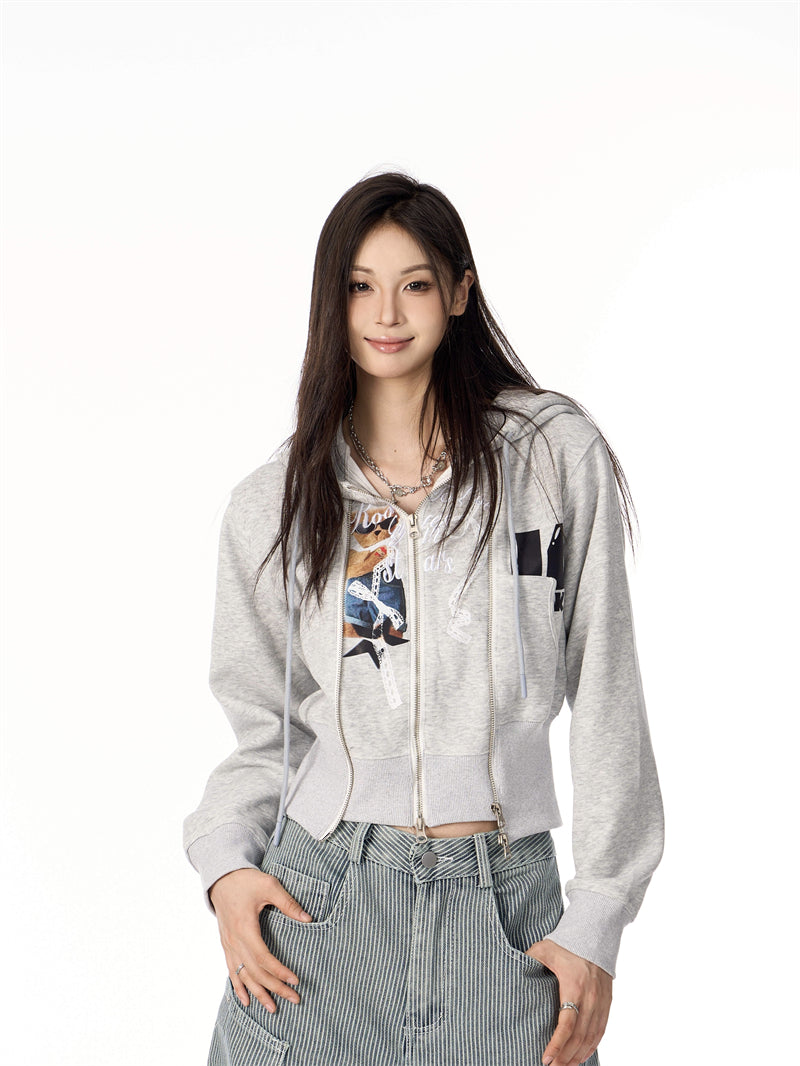 Fake Two Pieces Women's Hooded Sweater Letter Coat