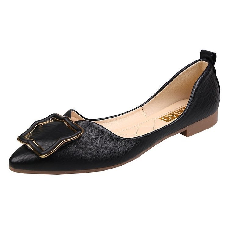 Women's New Gentle Style Shallow Mouth Square Buckle Flat Shoes
