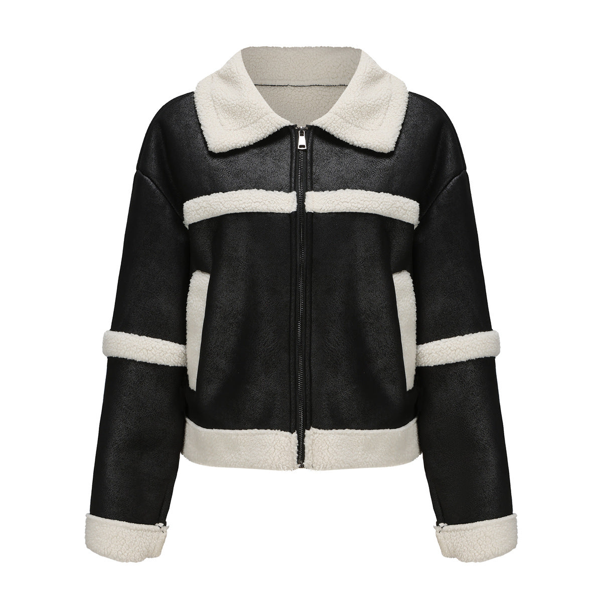 Suede Women's Fashionable Warm Fleece Leather Jacket