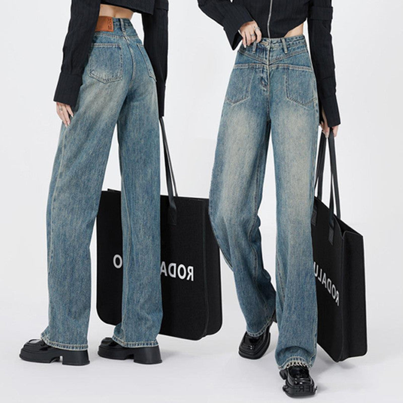 Retro-damedenimbukser med vidde og slidt look
