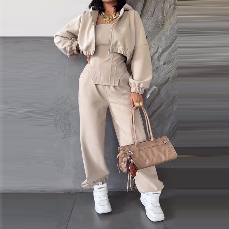 Womens Sportswear A Stylish Minimalist And Relaxed Three-piece Set