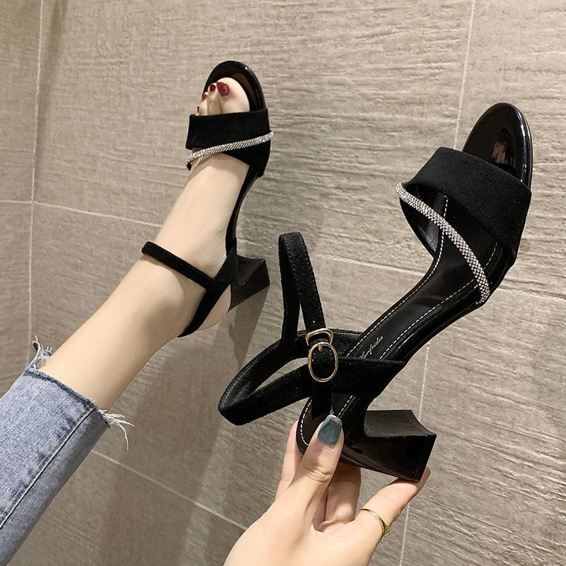 Sandals Korean Fashion Thin Strap  Toe Rhinestone Sandals Trend