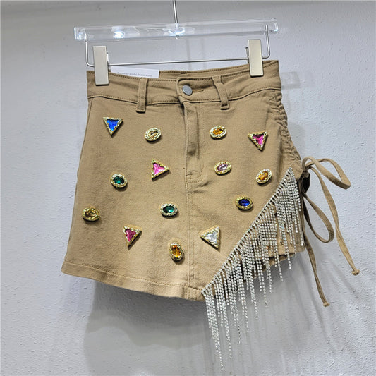 Women's Fashion Heavy Irregular A-line Denim Short Skirt
