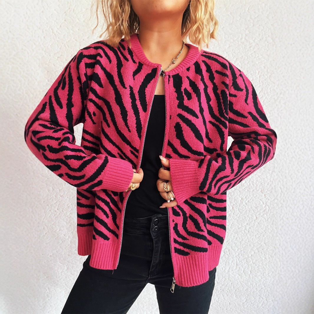 Color Block Zebra Stripes Round Neck Fashion Leisure Commute Women's Sweater